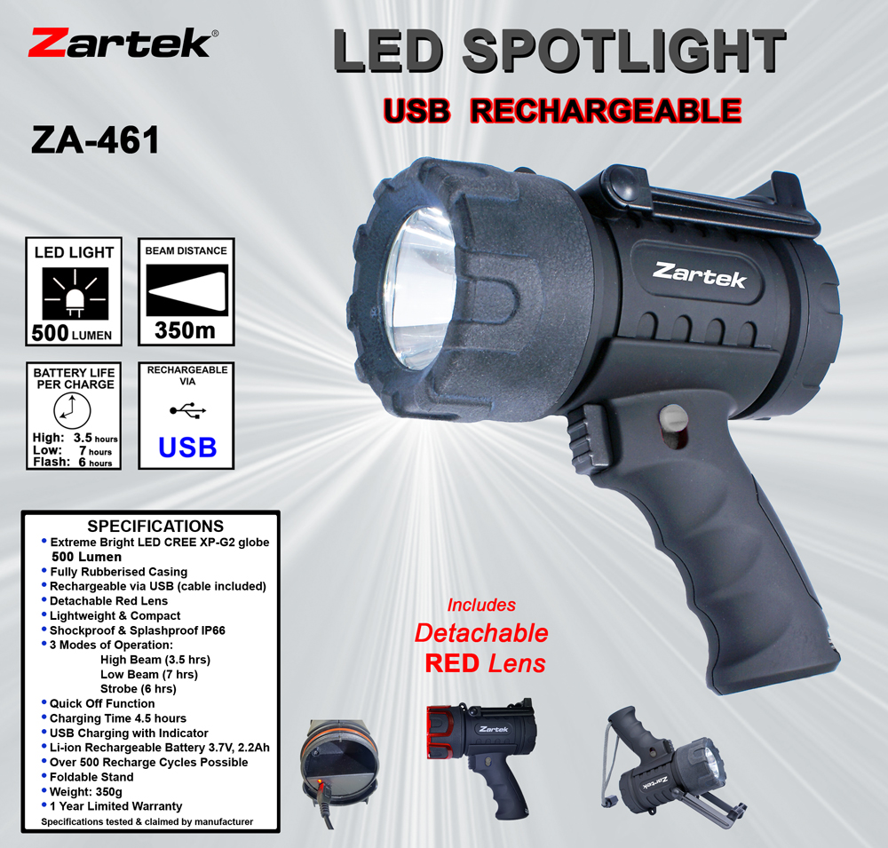 Zartek USB Rechargeable LED Spotlight Torch