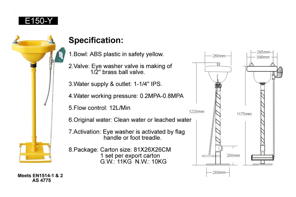 Terysafe Yellow Pedestal Eyewash Station