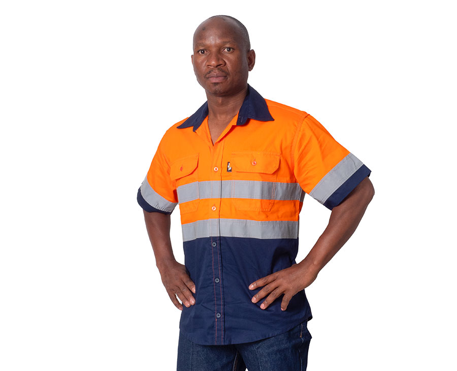 Vulcan Premium Mining Hi viz S/S Shirt Vented-Oran/Nvy