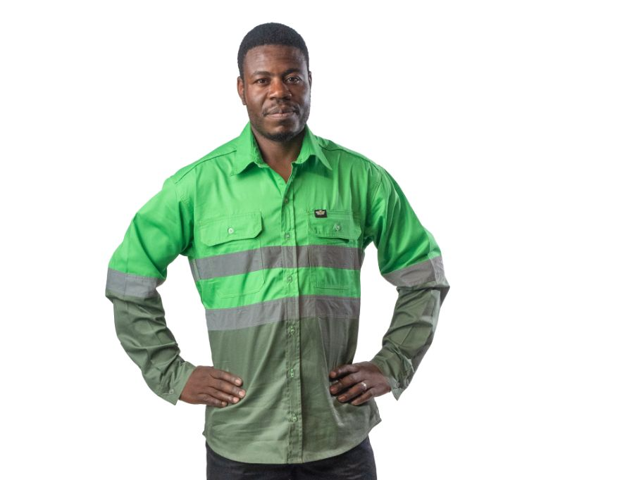 Vulcan Premium Mining Hi viz  L/S Shirt Vented-Apple/Fatigue