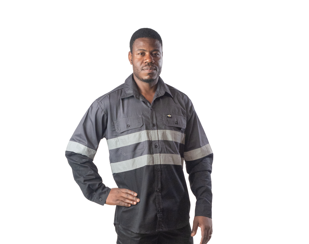 Vulcan Premium Hi viz Mining  L/S Shirt Vented-Grey/Black