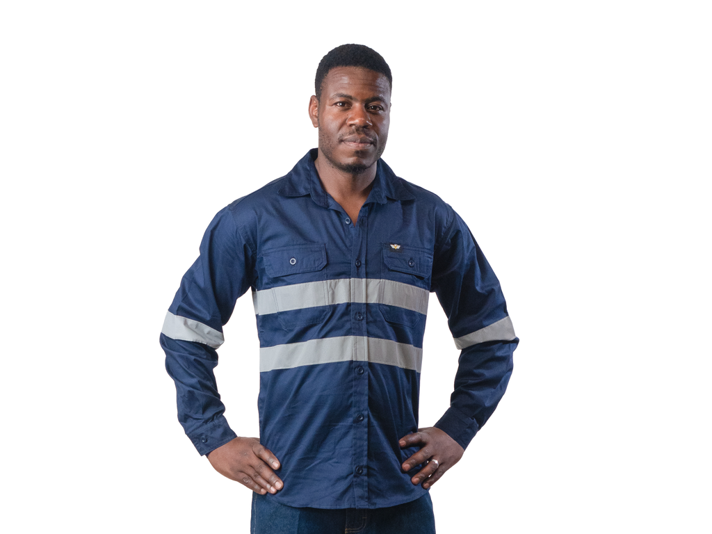 Vulcan Premium Hi viz Mining L/S Shirt Vented-Navy