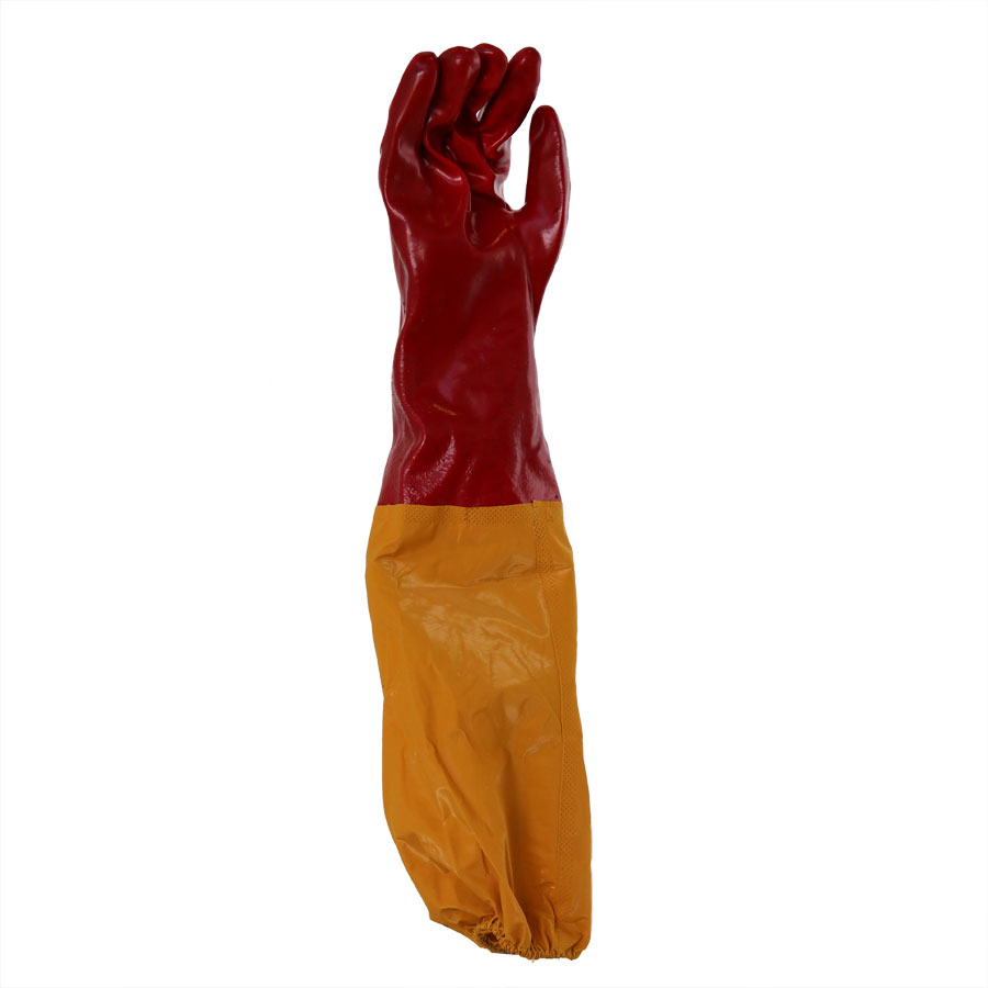 PIONEER RED PVC 60cm SHOULDER LENGTH with yellow attach