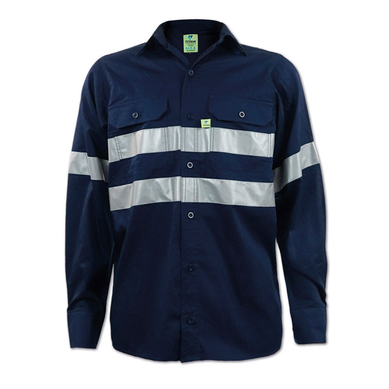 Titan Premium Navy Reflective Hi viz  Mining Shirt