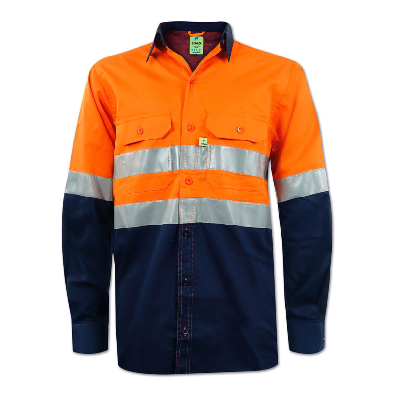 Titan Premium Navy/Orange Reflective Hi viz Mining Shirt